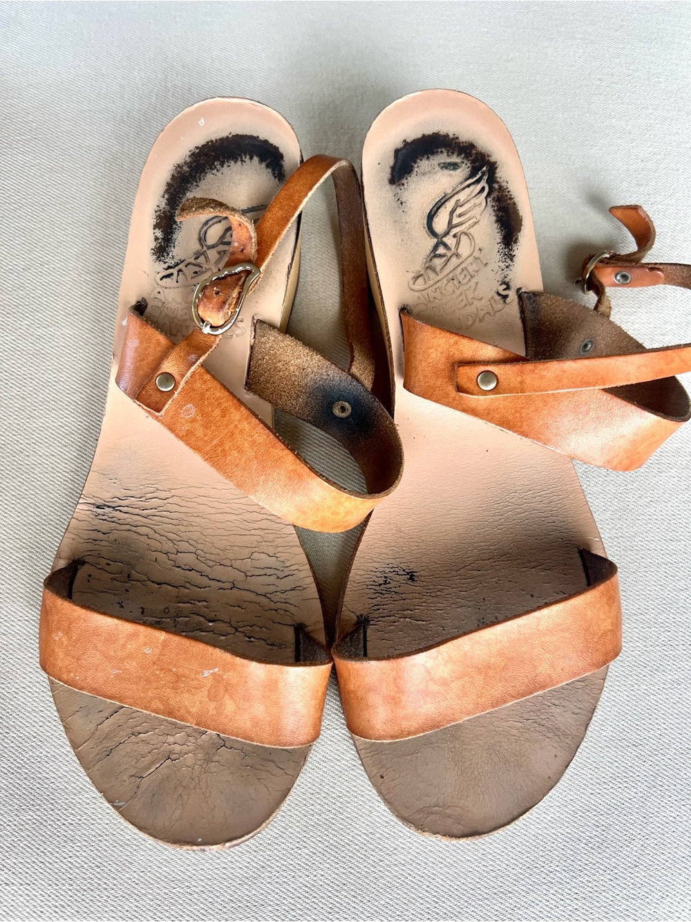 Ancient Greek Sandals Leather Wedge Ankle-Strap Sandals